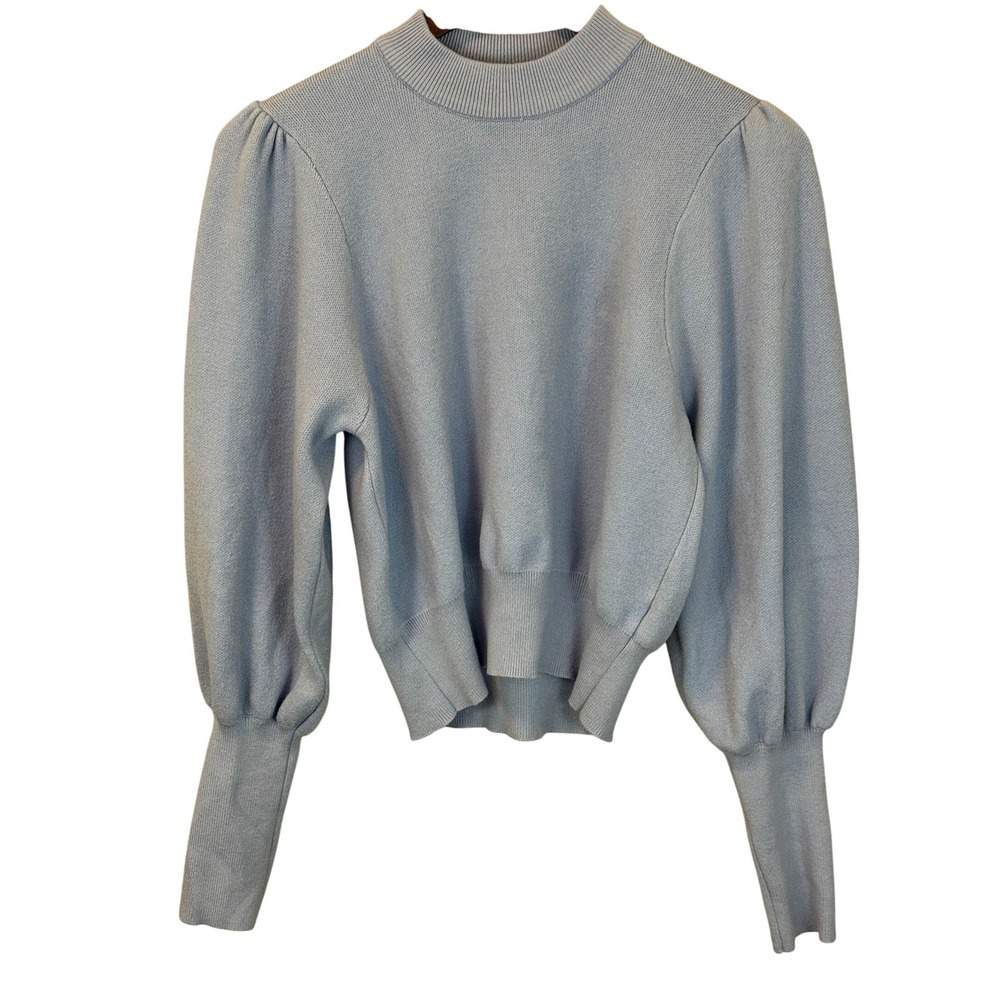 Industry Light Blue Mock Neck Puff Shoulder Cropped Sweater‎ Size Large